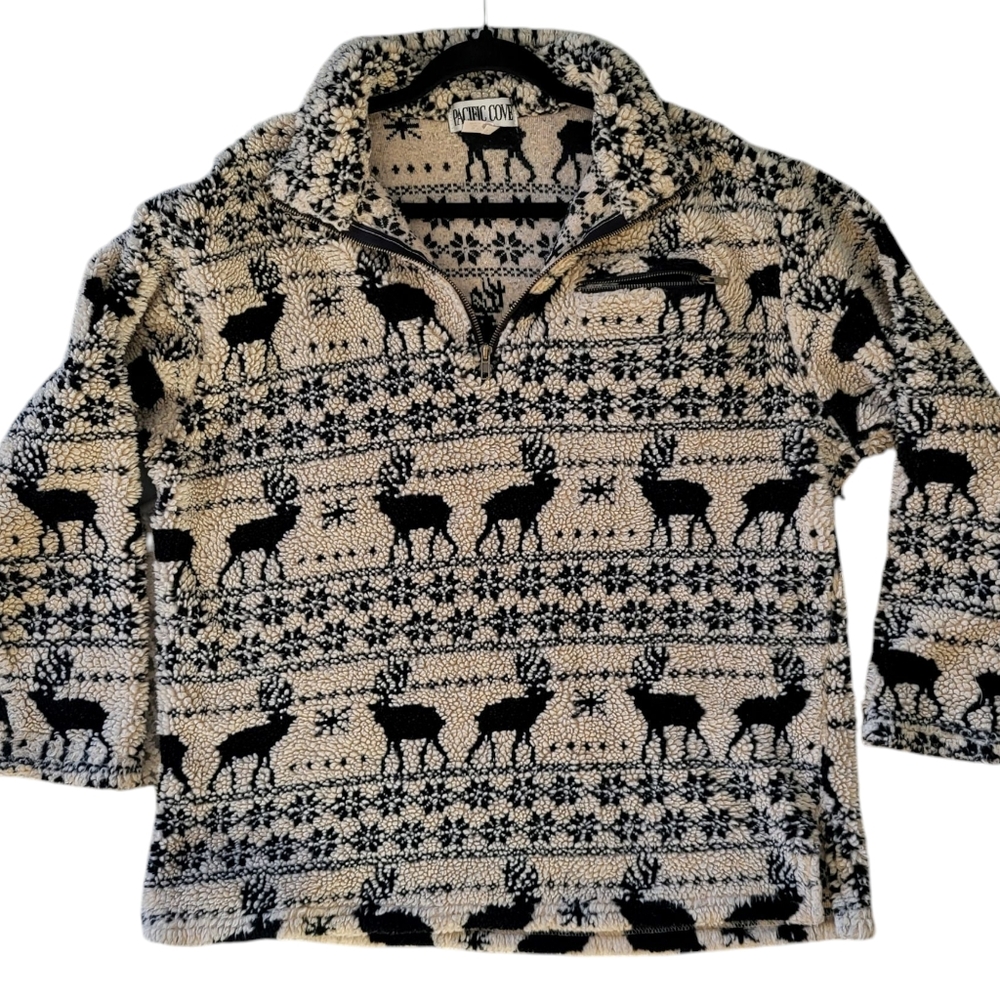 pacific cove womens vintage outdoor deer mountain fleece 1/4 zip up sweater